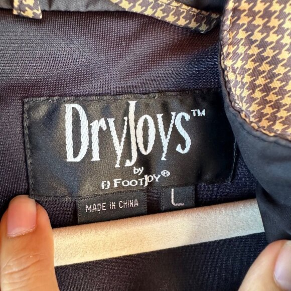 DryJoys by FootJoy Windbreaker Mens Large Brown Houndstooth Pullover Golf Jacket - Picture 2 of 12